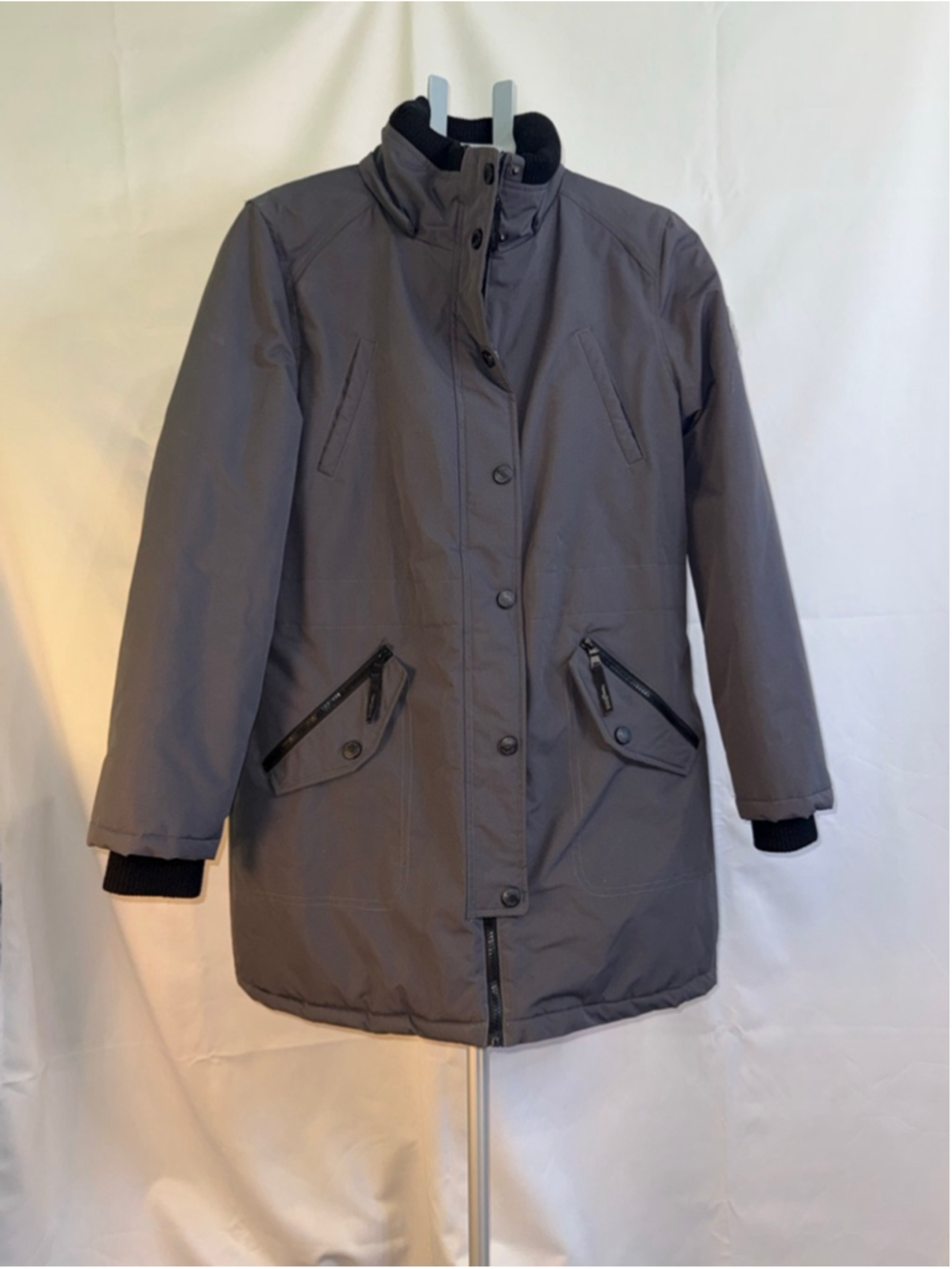 Women's Wildflower Gray & Black Winter Parka Jacket L